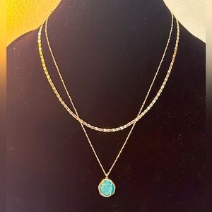 Kendra Scott Chic Gold Necklace with Turquoise Druzy Pendant